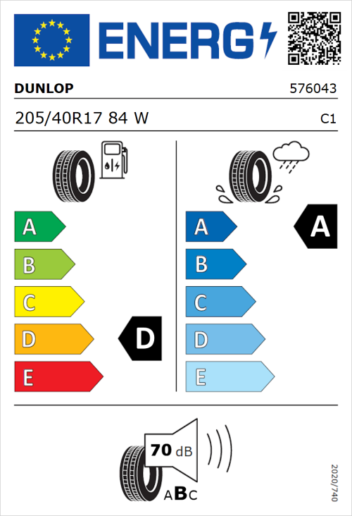 Tyre Label for Dunlop SP Sport Maxx RT 2 205/40R17 84W