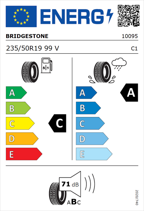 Tyre Label for Bridgestone Alenza 001 235/50R19 99V