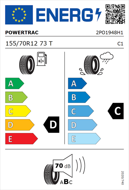 Tyre Label for Powertrac Adamas H/P 155/70R12 73T