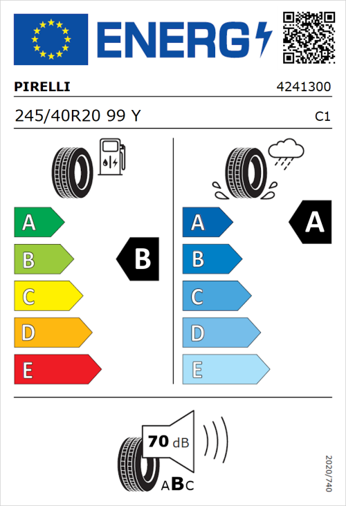 Tyre Label for Pirelli P Zero (PZ4) Luxury 245/40R20 99Y