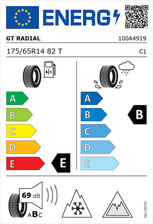 Tyre Label for GT Radial WinterPro 2 evo 175/65R14 82T