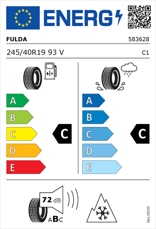 Tyre Label for Fulda Kristall Control HP2 245/40R19 93V