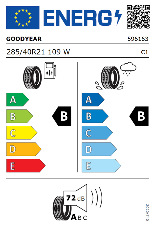 Tyre Label for Goodyear Eagle F1 Asymmetric 3 SUV 285/40R21 109W