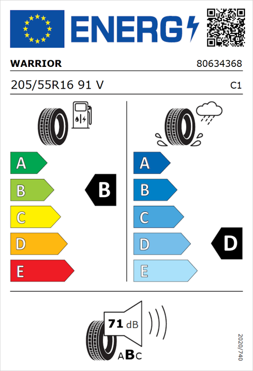Tyre Label for Warrior Eco-Max 205/55R16 91V