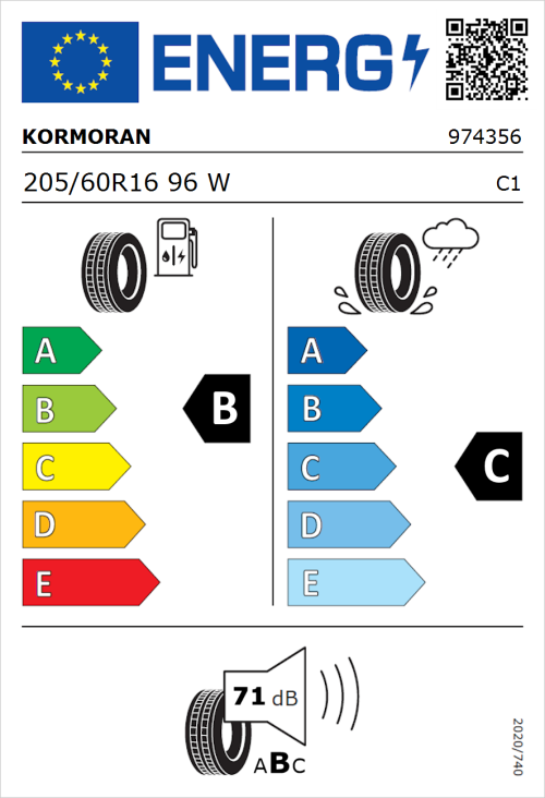 Tyre Label for Kormoran Summer 3 205/60R16 96W