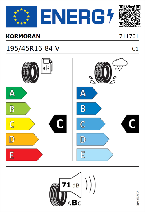 Tyre Label for Kormoran Summer 3 195/45R16 84V