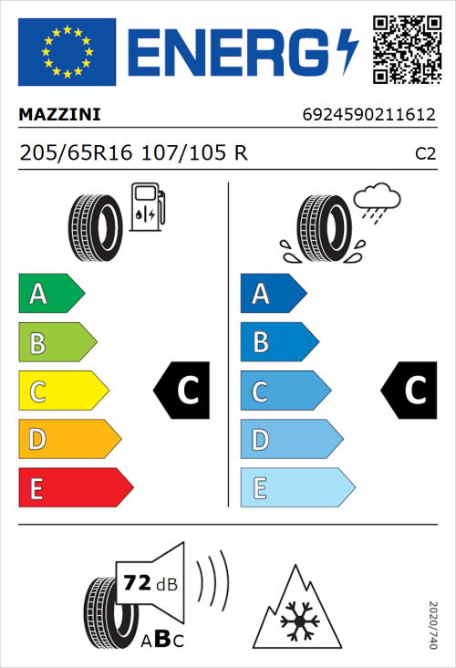 Tyre Label for Mazzini Effivan 205/65R16 107/105R