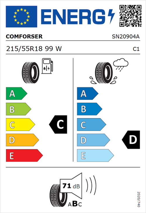 Tyre Label for Comforser CF2000 215/55R18 99W